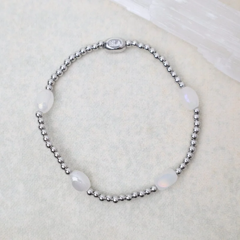 Stunning Diamond Bracelets-Here & There Pop Of Color Bracelet in White Cap & Stainless Steel