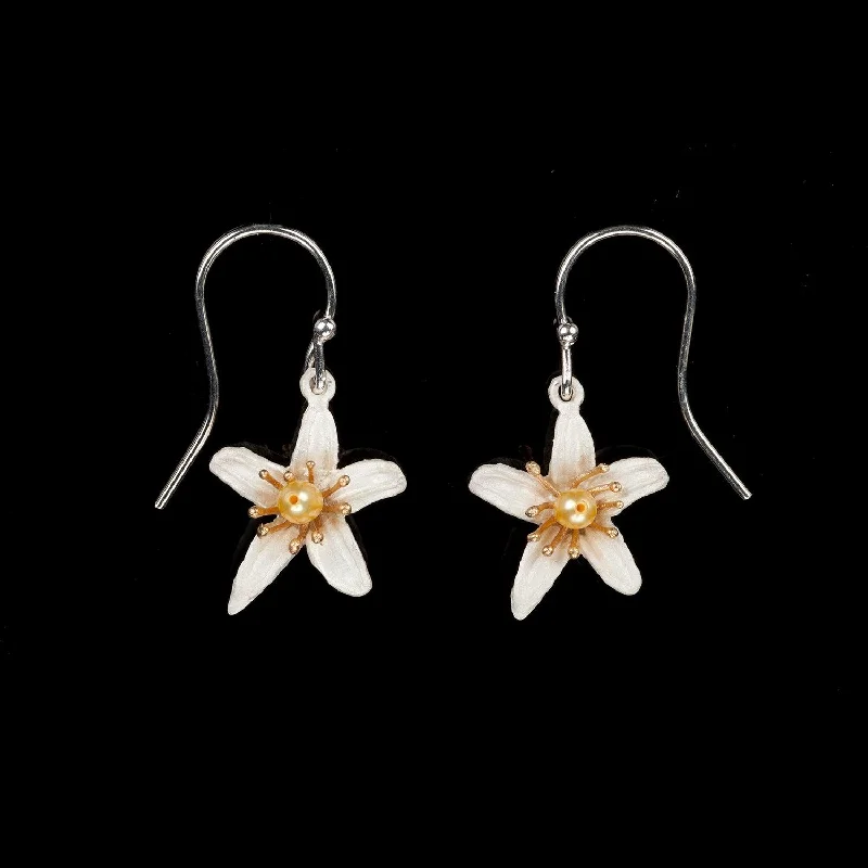 Chic Dangle Earrings-Orange Blossom Earrings - Petite Flower Wire