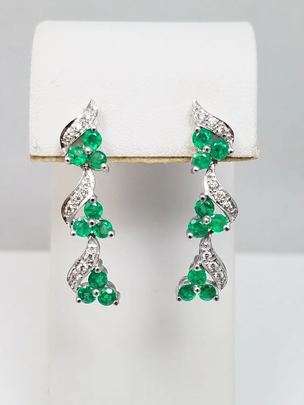 Minimalist Earrings-New! Sexy 18k White Gold Natural Emerald Diamond Dangle Earrings