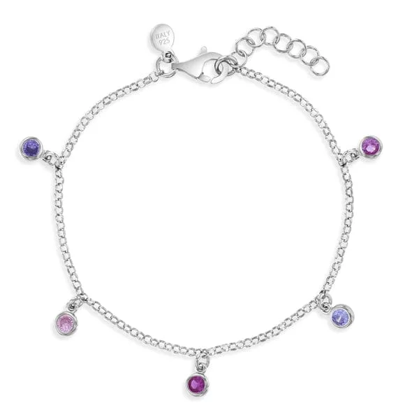 Personalized Gemstone Bracelets-Multicolor CZ Charm Bracelet for Children