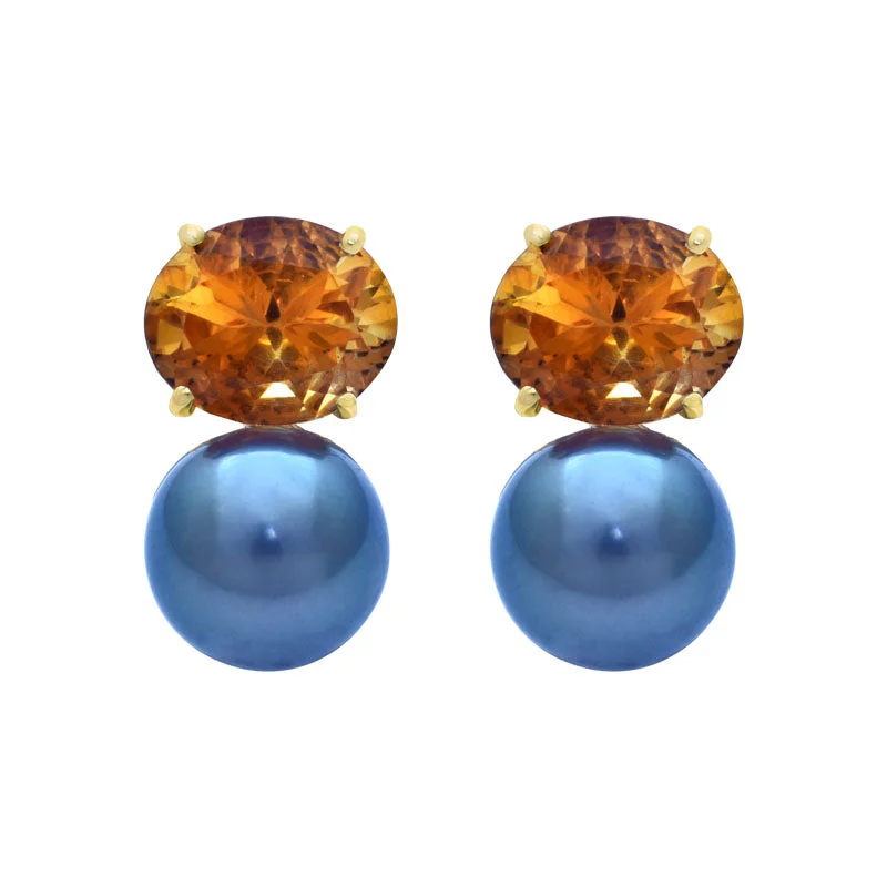 Cute Drop Earrings-Earrings-Pearl and Citrine