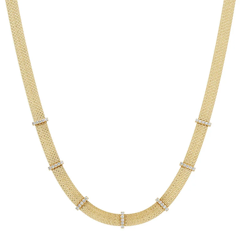 Trendy Chain Necklaces-ROSIE GOLD + DIAMOND MESH NECKLACE