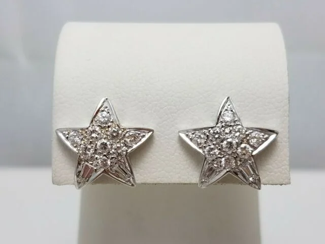 Everyday Earrings-Custom Made Natural Diamond 18k Gold Star Earrings