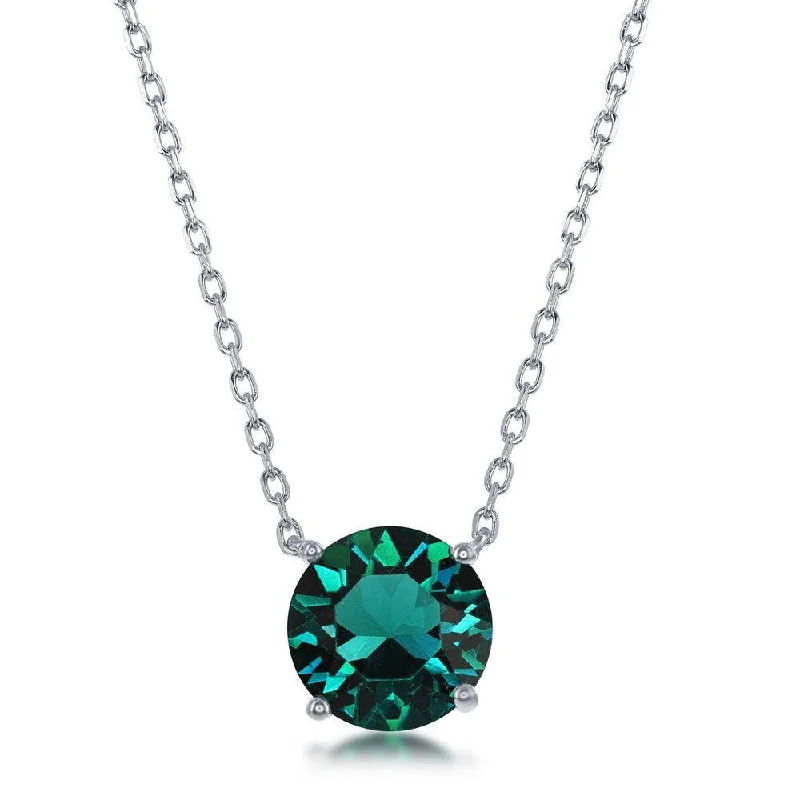 Fine Gemstone Necklaces-Sterling Silver 8mm Emerald "May" Swarovski Element Necklace