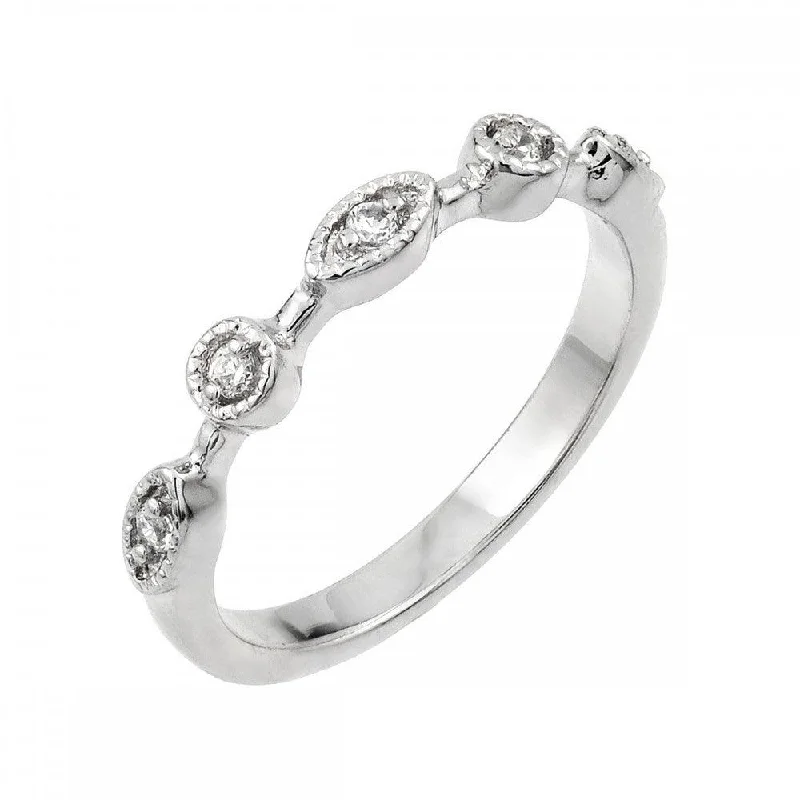 Trendy Wedding Bands-Silver 925 Rhodium Plated Multi Shaped Clear CZ Ring - BGR00855