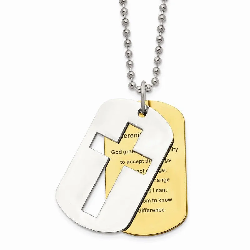 Minimalist Silver Necklaces-Stainless Steel Polished Yellow IP-plated Serenity Prayer Necklace