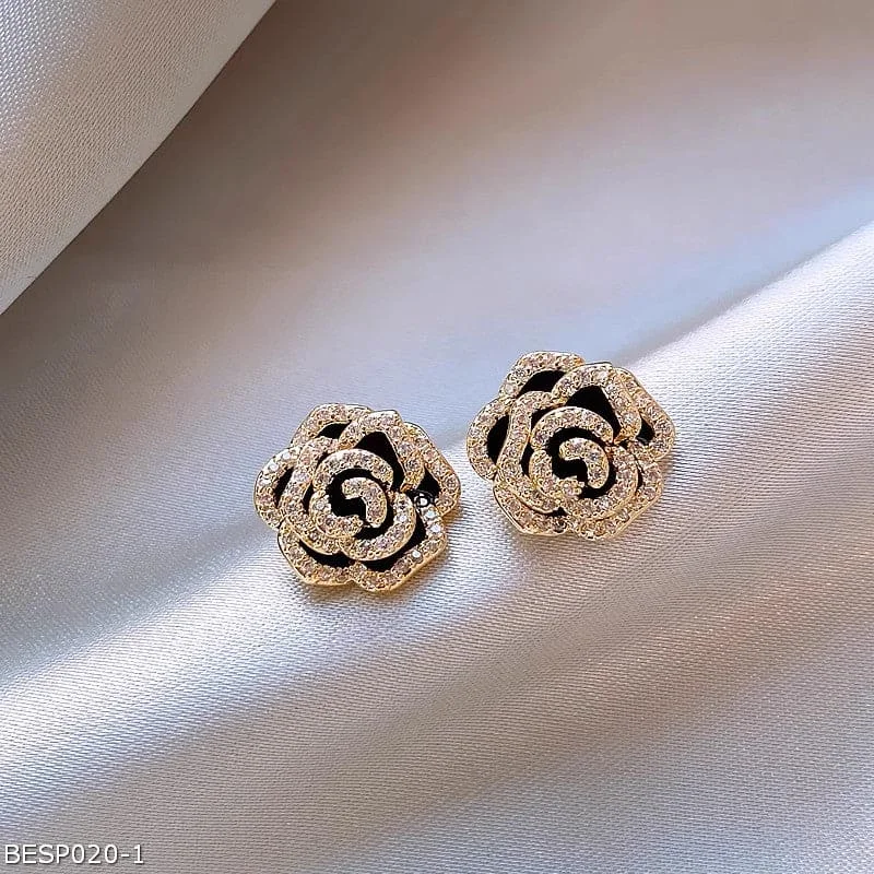 Luxury Stud Earrings-Black camellia  zircon earrings