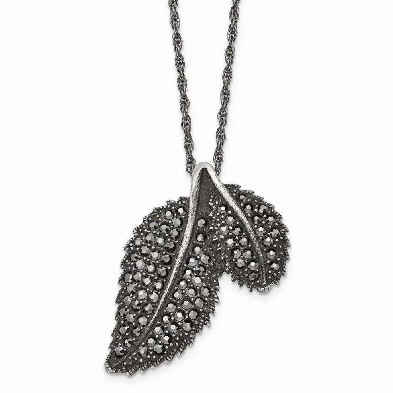 Modern Infinity Necklaces-Stainless Steel Marcasite and Antiqued Leaf Necklace