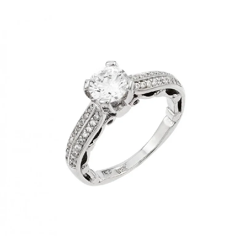 Fashionable Rings for Women-Silver 925  Rhodium Plated Clear Pave Set CZ Solitaire Ring - STR00997