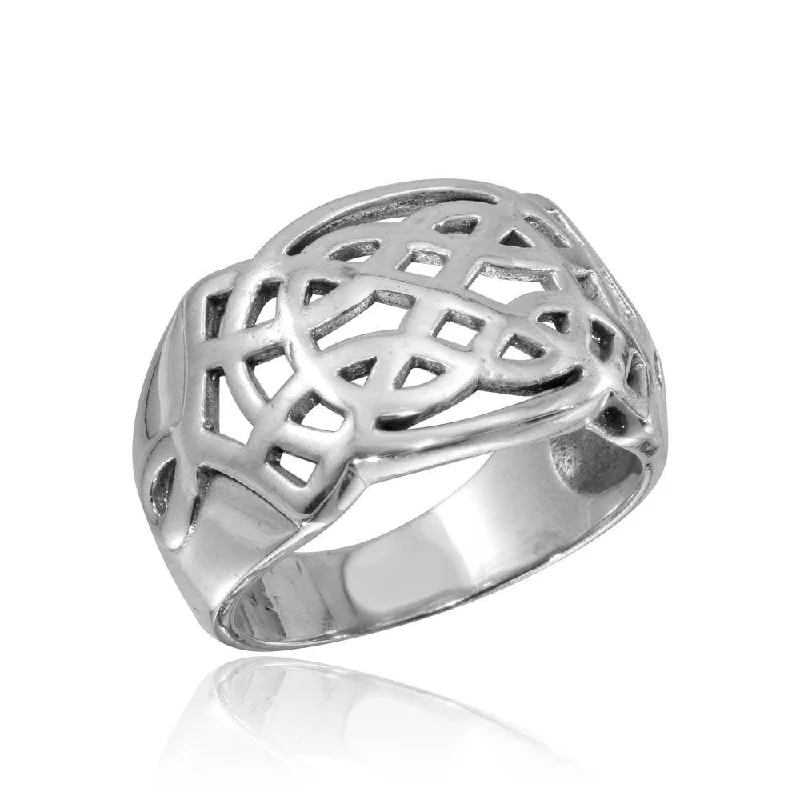 Designer Wedding Bands-High Polished 925 Sterling Silver Woven Dome Ring - CR00817