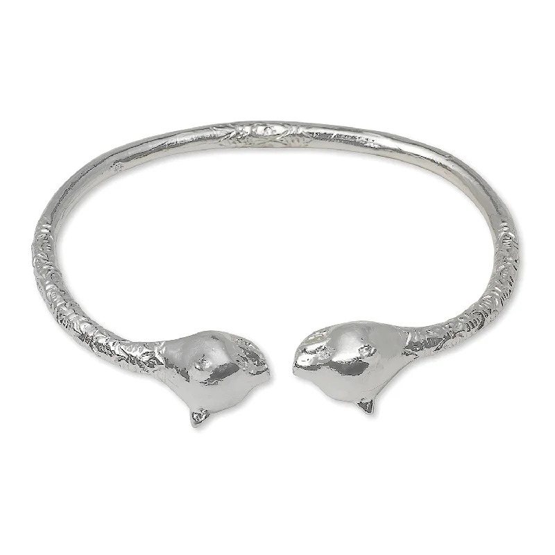 Elegant Gemstone Bangles-Better Jewelry Large Panther Heads .925 Sterling Silver West Indian Bangle, 1 piece