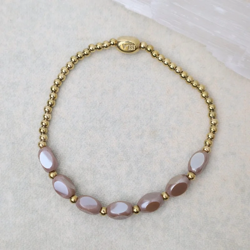 Fashionable Beaded Bracelets-Meet Me Half Way Pop Of Color Bracelet in Sandy Taupe & Gold