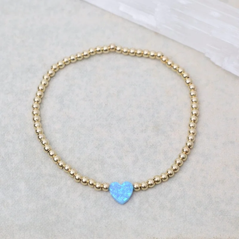 Elegant Charm Bracelets-Blue Opal Heart Gold Filled Ball Bracelet