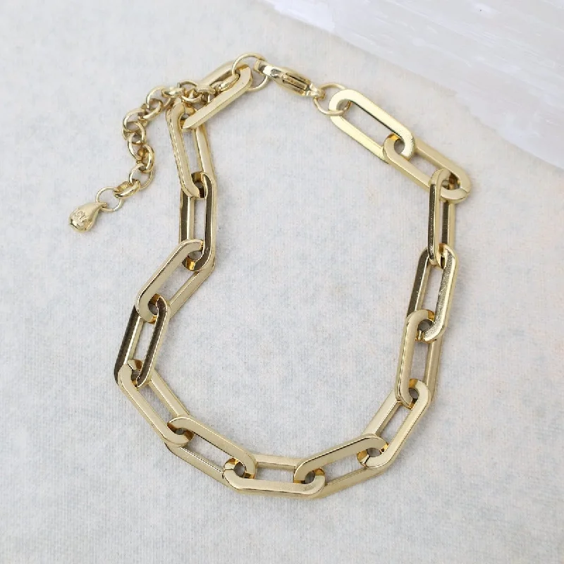 Simple Gemstone Bracelets-Paperclip Chain Bracelet in Gold Plated Stainless Steel