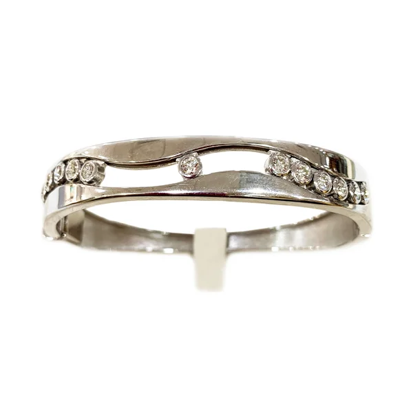 Silver and Gemstone Bangles-14k White Gold Diamond Bangle