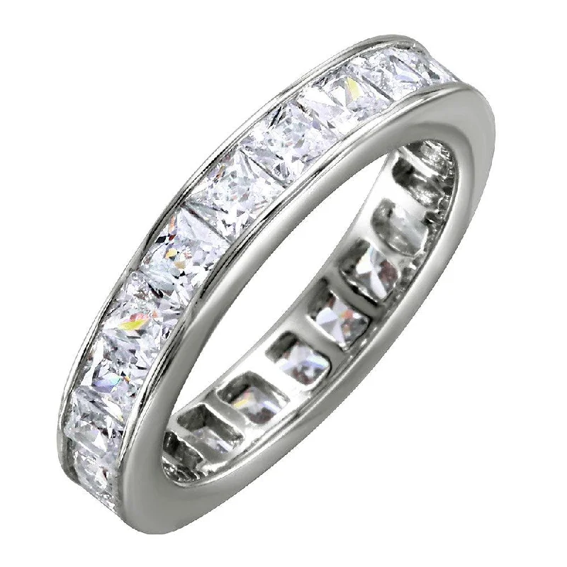 Adjustable Silver Rings-Silver 925 Rhodium Plated Clear Baguette CZ Eternity Ring - BGR00760