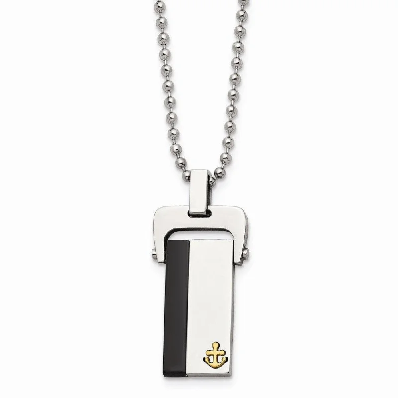 Stylish Necklaces for Brides-Stainless Steel Polished Yellow & Black IP-plated Dog Tag Necklace