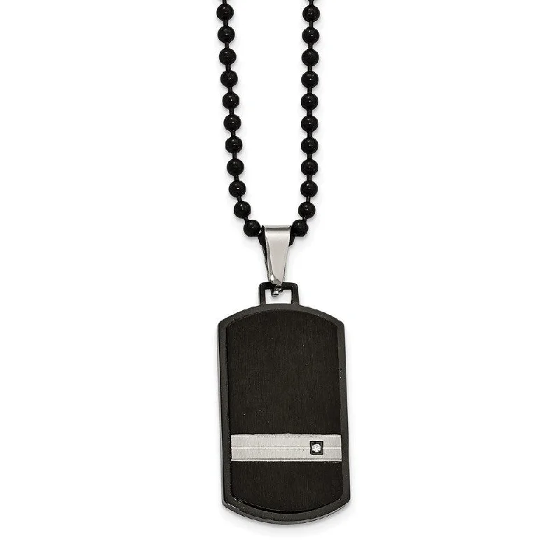 High-End Gold Necklaces-Stainless Steel Brushed and Polished Blk IP CZ Dogtag Necklace