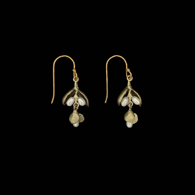 Simple Pearl Earrings-Eucalyptus Seed Earrings - Dainty Wire