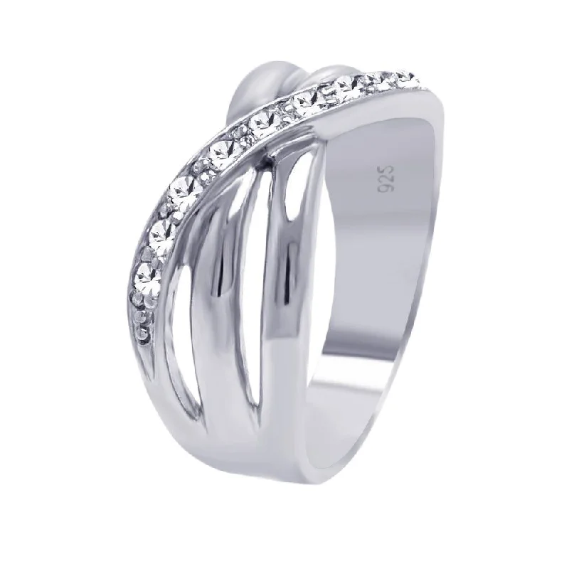 Vintage Style Rings-Silver 925 Rhodium Plated CZ Overlap Ring - AAR0034