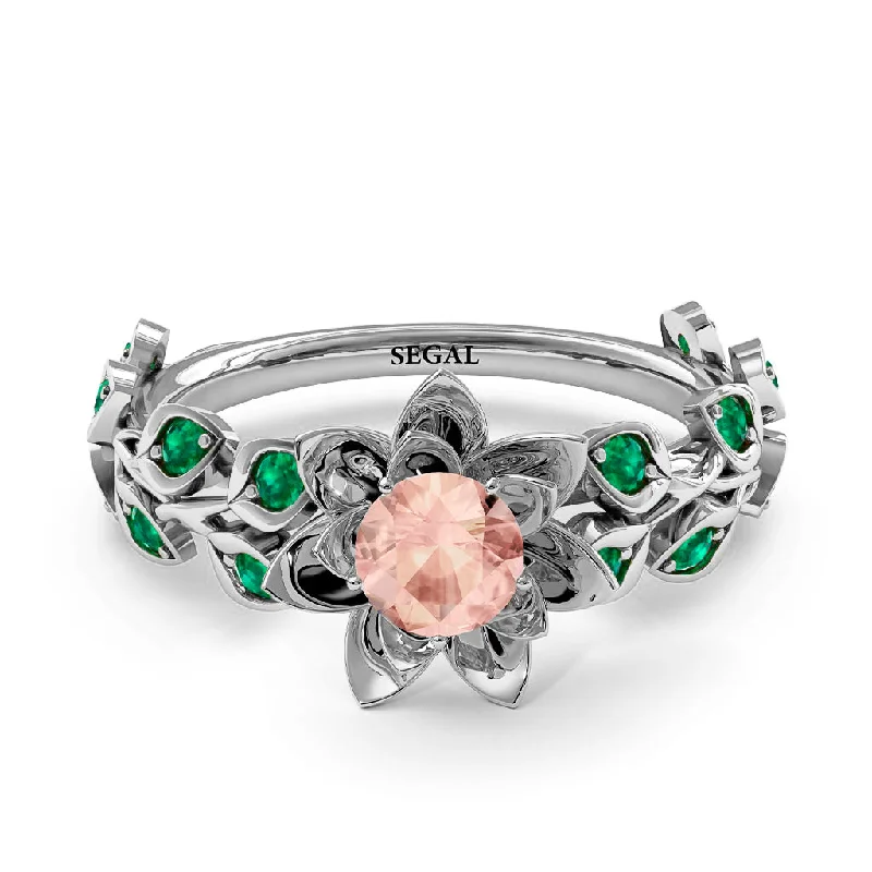 Unique Gemstone Engagement Rings-Lotus Flower And Leaves - Anna no. 903