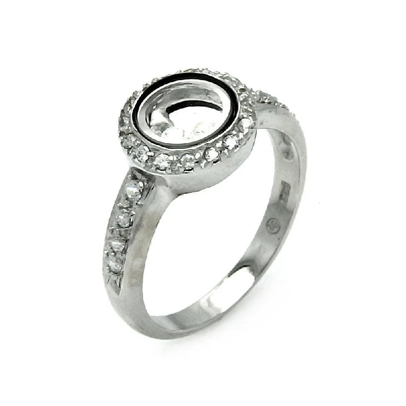 Beautiful Diamond Rings-Silver 925 Rhodium and Black Rhodium Plated Outline Circle CZ Ring - STR00061