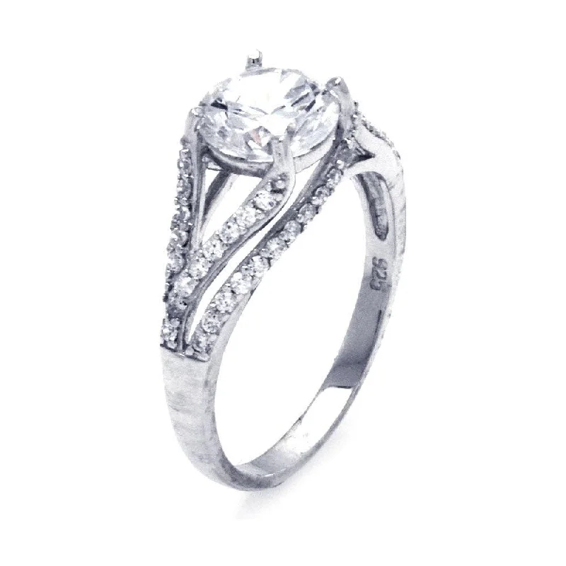 Women’s Engagement Rings-Silver 925 Rhodium Plated Round Center CZ Intertwining Ring - STR00653