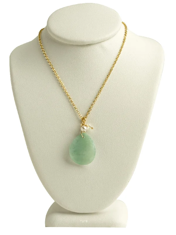 Fine Gold Pendant Necklaces-Jade Petal Necklace