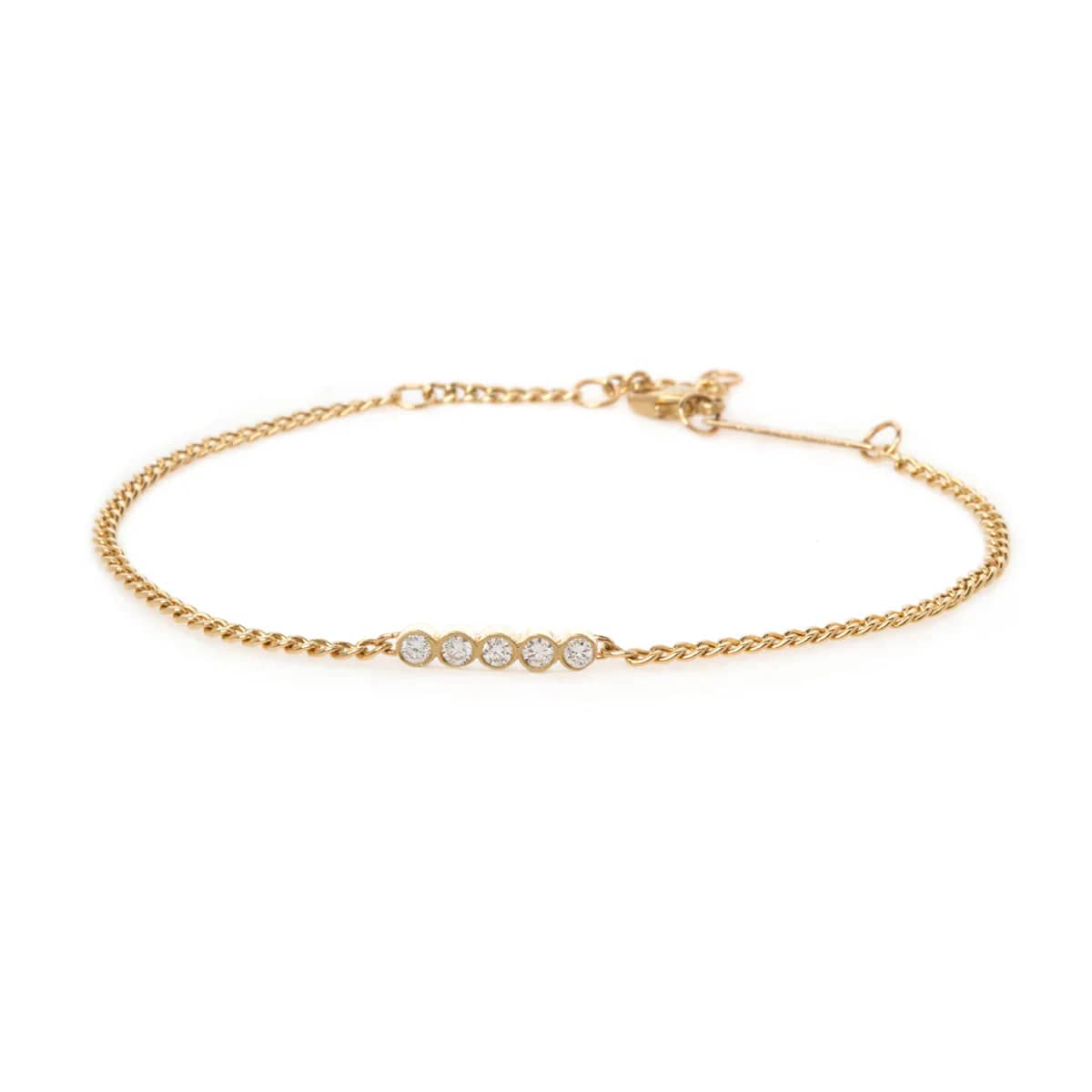 Diamond Bracelets for Women-14k 5 Diamond Bezel Bar Extra Small Curb Chain Bracelet