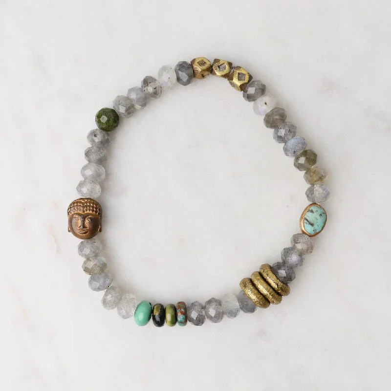 Minimalist Silver Chain Bracelets-Labradorite, Brass rings & Buddha Bracelet