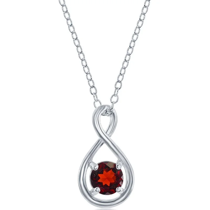 Vintage Chain Necklaces-Classic Women's Necklace - Sterling Silver Round 5mm Garnet Gemstone Infinity | M-6972