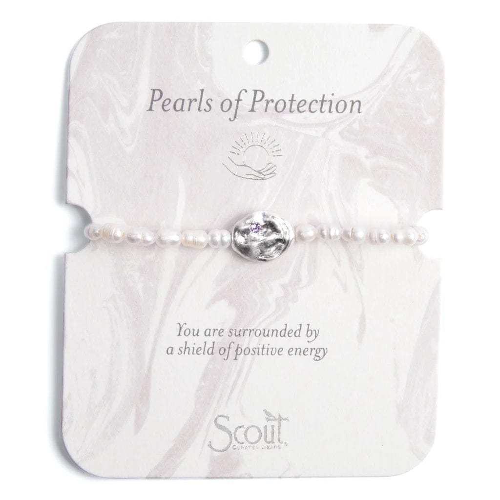 Trendy Crystal Bracelets-Pearls of Protection Affirmation Bracelet in Silver