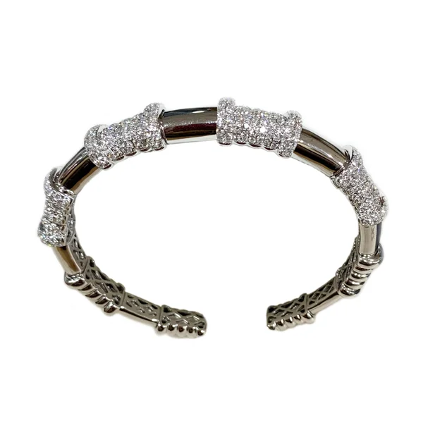 Handcrafted Bangles for Brides-18k White Gold Diamond Cuff Bangle