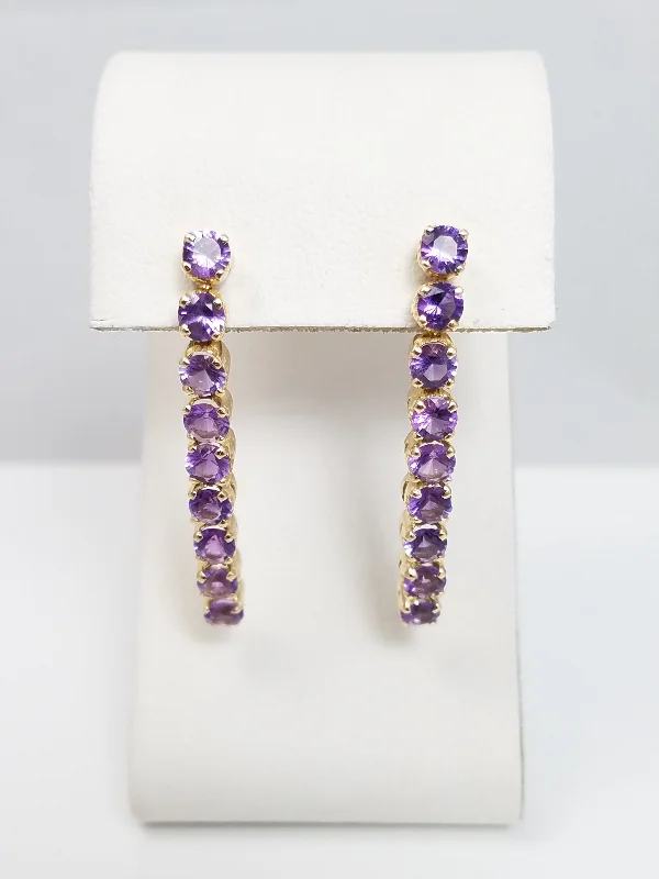 Beautiful Silver Earrings-Cool 14k Yellow Gold Flexible Natural Amethyst Dangle Earrings