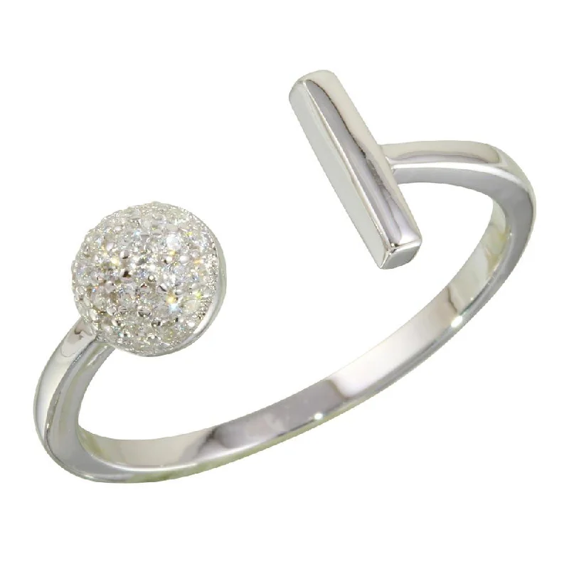 Modern Gold Rings-Rhodium Plated 925 Sterling Silver Open Bar and Half Circle Ring with CZ - STR01079