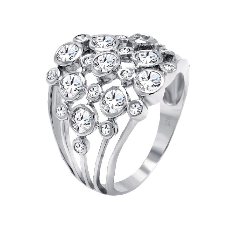 Elegant Engagement Rings-Silver 925 Rhodium Plated Multi Shaped Clear CZ Cigar Band Ring - BGR00383