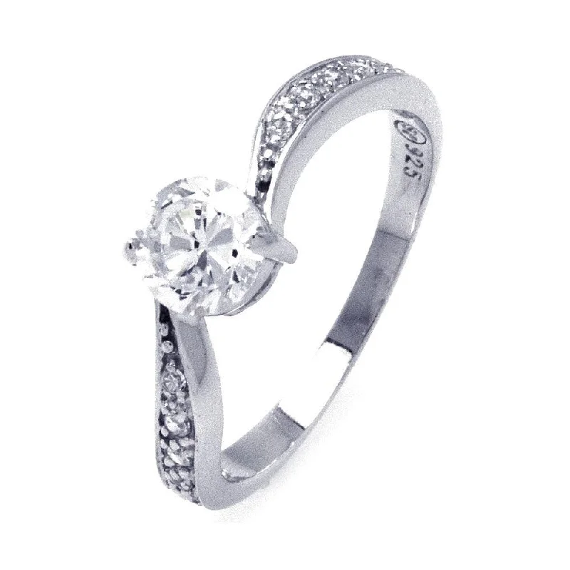 Handcrafted Engagement Rings-Silver 925 Rhodium Plated Channel Set CZ Wave Ring - STR00780