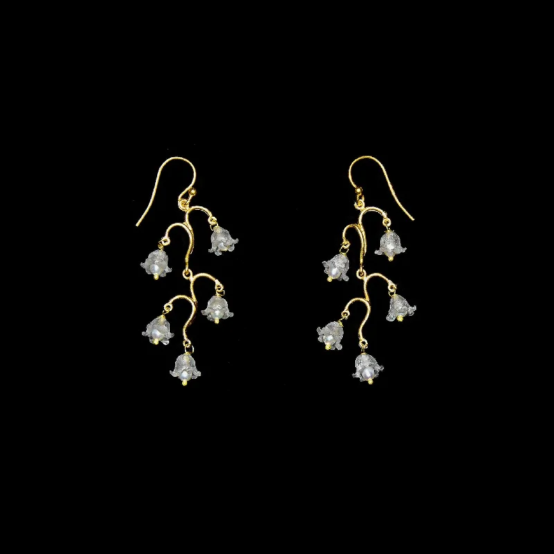 Vibrant Drop Earrings-Fine Lily of the Valley Earrings - Long Wire