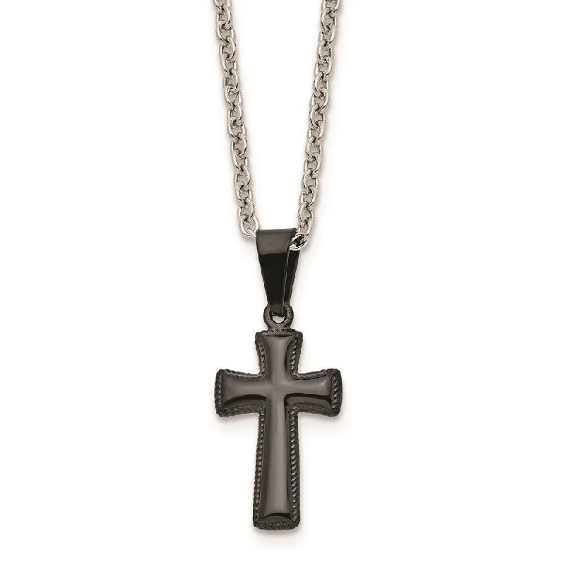 Dainty Necklaces for Women-Stainless Steel Polished Black IP Small Pillow Cross Necklace