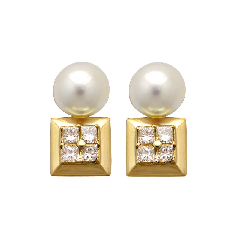 Trendy Drop Earrings-Earrings-South Sea Pearl and Diamond