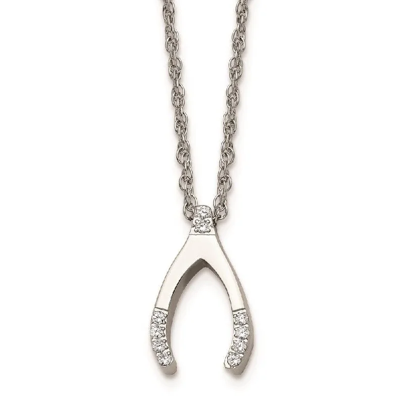 Elegant Choker Necklaces-Stainless Steel w/ CZ Wishbone Necklace