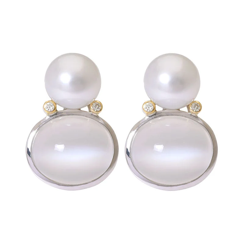 Designer Earrings-Earrings- Moonstone, South Sea Pearl and Diamond