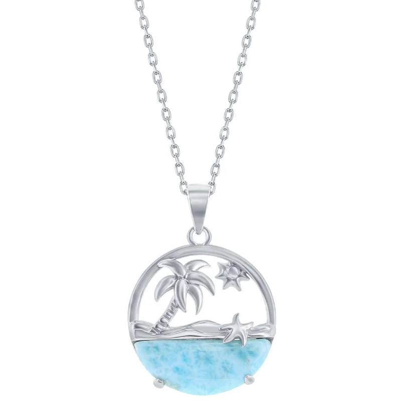 Colorful Pearl Necklaces-Women's Necklace - Palm Tree Sun and Starfish Larimar | M-6910