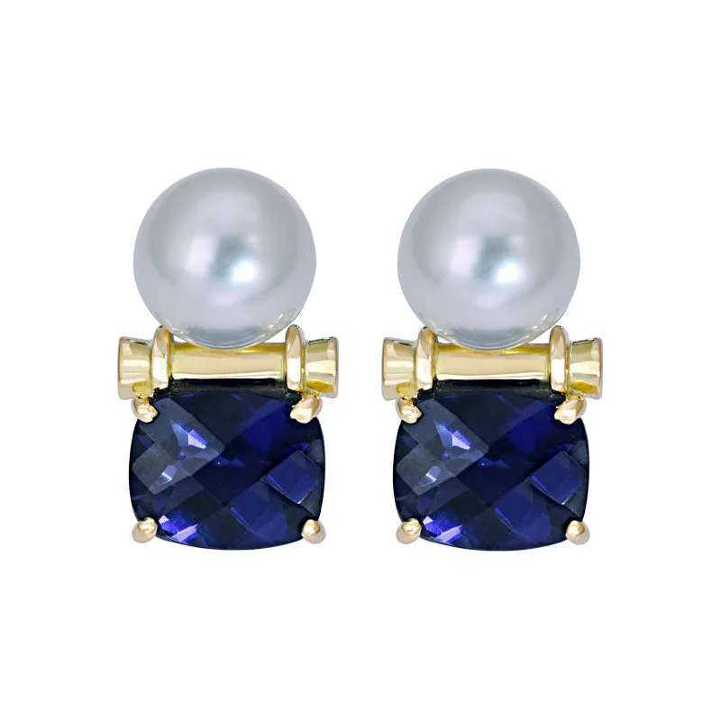 Simple Stud Earrings-Earrings- Iolite and South Sea Pearl