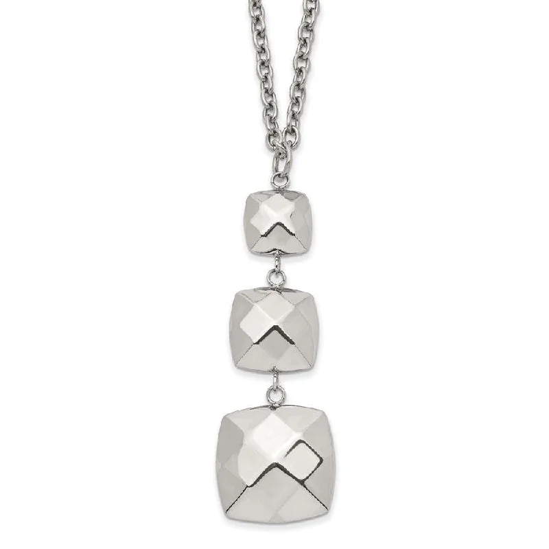 Elegant Pearl Pendant Necklaces-Stainless Steel Polished Hollow Squares Dangle Necklace