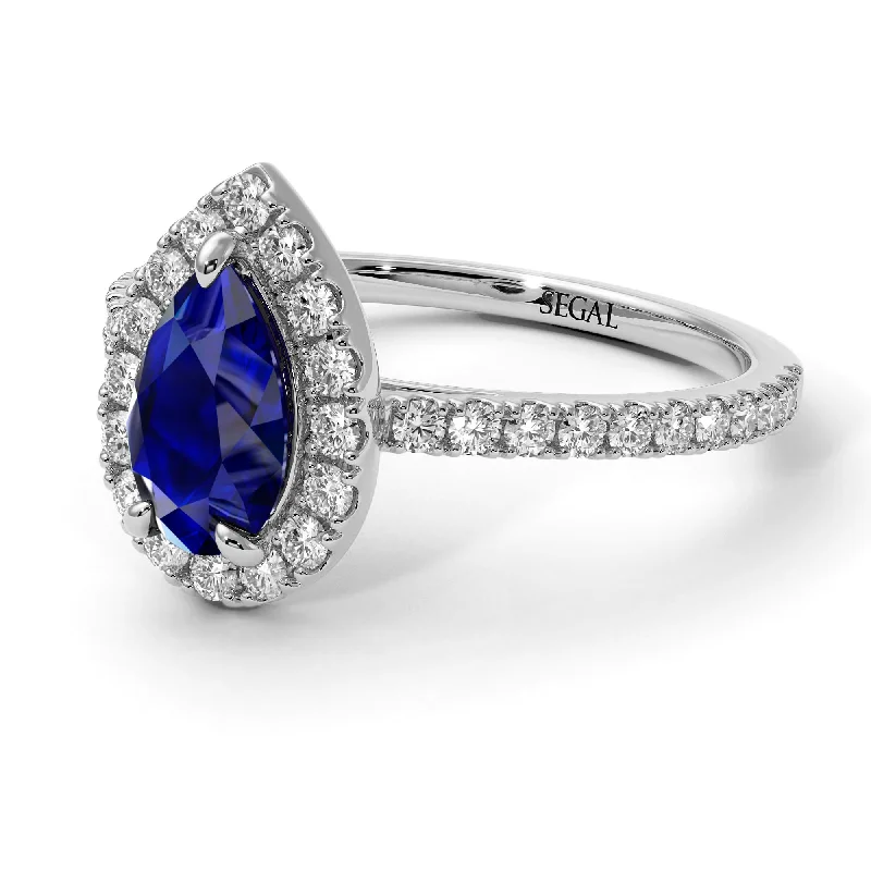 Antique Style Wedding Rings-Pear Shaped Halo Sapphire Ring - Janet No. 27