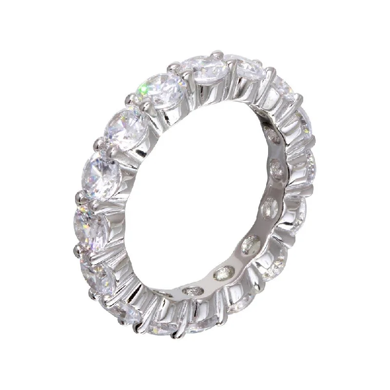 Simple Silver Rings-Rhodium Plated 925 Sterling Silver CZ Eternity Ring - STR01100