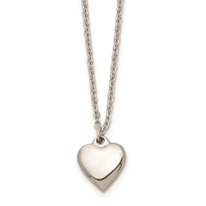 Fashionable Long Pendant Necklaces-Stainless Steel Polished Heart w/1.50in. ext. Necklace