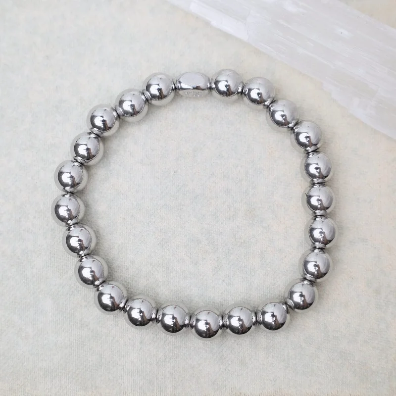 Adjustable Gemstone Bracelets-8mm Plain Ball Bracelet in Stainless Steel