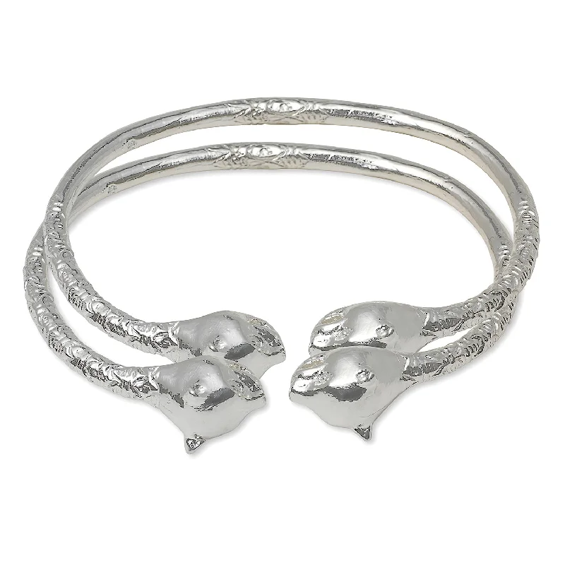 Adjustable Silver Bangles-Better Jewelry Large Panther Heads .925 Sterling Silver West Indian Bangles, 1 pair